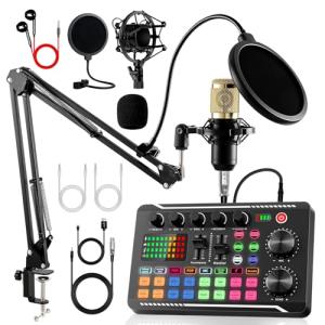 ALSO GO Podcast Equipment Bundle, Podcast Equipment with BM-800 Microphone(Gold) & F998 Sound Card, Recording Studio Equipment for Podcasting, Singing, Gaming, and Live Streaming YouTube Tiktok
