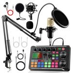 ALSO GO Podcast Equipment Bundle, Podcast Equipment with BM-800 Microphone(Gold) & F998 Sound Card, Recording Studio Equipment for Podcasting, Singing, Gaming, and Live Streaming YouTube Tiktok