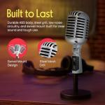 Pyle Classic Retro Dynamic Vocal Microphone - Old Vintage Style Unidirectional Cardioid Mic with XLR Cable - Universal Stand Compatible - Live Performance In Studio Recording - PDMICR42SL (Silver)