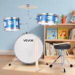 VEVOR Kids Drum Set, 3-Piece 14 in Junior Drum Sets, Beginner Drums Set with Adjustable Throne, Cymbal & Two Pairs of Drumsticks, Musical Learning Drums Instruments Kit, for Children Ages 6-13 (Blue)