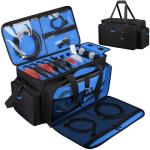 Wigojoy Large Dj Cable Bag with Laptop and Microphone Pocket, Dj Bag for Equipment and Music Accessories with Detachable Dividers, Bottom Pad, Dj Gig Bags for Musicians, Professional, Travel, Blue