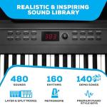 Alesis 88 Key Keyboard Piano with 480 Sounds, Speakers, USB MIDI, Carry-Bag, Stand, Headphones, Pedal and Piano Lessons for Beginners