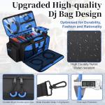 Wigojoy Large Dj Cable Bag with Laptop and Microphone Pocket, Dj Bag for Equipment and Music Accessories with Detachable Dividers, Bottom Pad, Dj Gig Bags for Musicians, Professional, Travel, Blue