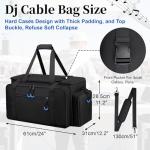 Wigojoy Large Dj Cable Bag with Laptop and Microphone Pocket, Dj Bag for Equipment and Music Accessories with Detachable Dividers, Bottom Pad, Dj Gig Bags for Musicians, Professional, Travel, Blue