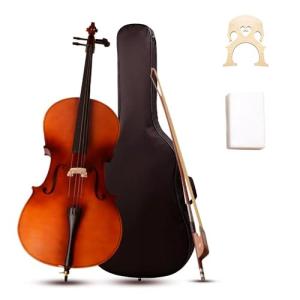 EMILOREY 4/4 Acoustic Full Size Cello Set with Portable Bag, Bow, Rosin, Stand,Cello Kit for Adults,Beginners, String Musical Instruments Natural Color
