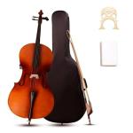 EMILOREY 4/4 Acoustic Full Size Cello Set with Portable Bag, Bow, Rosin, Stand,Cello Kit for Adults,Beginners, String Musical Instruments Natural Color