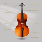 EMILOREY 4/4 Acoustic Full Size Cello Set with Portable Bag, Bow, Rosin, Stand,Cello Kit for Adults,Beginners, String Musical Instruments Natural Color