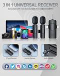 PQRQP 3 in 1 Professional Wireless Lavalier Microphone for iPhone, Android, Camera, Wireless Microphones, Mini Microphone, Crystal Clear Sound Quality for Recording, Live Streaming, Microphone Clips