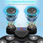 Electric Drum Set with 7-Color Dynamic LED Lights, 9-Pad Electronic Drum Set with Dual Speakers, Bluetooth MIDI, Portable Practice Drum Pad for Kids & Adult Beginners, Christmas Birthday Gift