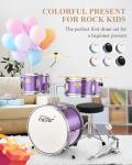 Eastar Drum Set 14 inch for Beginners,3 Piece Junior Drum Kit with Bass Tom Snare Drum,Adjustable Throne, Cymbal, Pedal & Two Pairs of Drumsticks, Metallic Purple