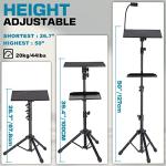 Lusweimi Projector Tripod Stand, 50” Laptop Stand with 2 Shelves for Projector, iPad, DJ Equipment, Portable Adjustable Floor Stand with Gooseneck Phone Holder for Office, Home, Stage or Studio