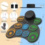 Electric Drum Set for Kids & Adults, 9-Pad Electronic Drum Pad with 0.32" Thickened Silicone, Built-in Speaker, Rechargeable Battery, Headphone Jack. Portable Electric Drums Gift Bateria Electrica