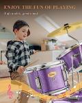 Eastar Drum Set 14 inch for Beginners,3 Piece Junior Drum Kit with Bass Tom Snare Drum,Adjustable Throne, Cymbal, Pedal & Two Pairs of Drumsticks, Metallic Purple