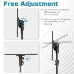 Lusweimi Projector Tripod Stand, 50” Laptop Stand with 2 Shelves for Projector, iPad, DJ Equipment, Portable Adjustable Floor Stand with Gooseneck Phone Holder for Office, Home, Stage or Studio