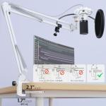 FIFINE USB Recording Microphone Kit, Studio Condenser Microphone for Vocals Music Creation, Voice-Over, Singing with Metal Boom Arm, 16mm Diaphragm, Podcast Mic Set-T669 White