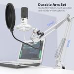 FIFINE USB Recording Microphone Kit, Studio Condenser Microphone for Vocals Music Creation, Voice-Over, Singing with Metal Boom Arm, 16mm Diaphragm, Podcast Mic Set-T669 White