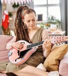 Vangoa Mandolin instrument A Style Mandolin Musical Instrument for Beginners Kids Adults, 8 String Acoustic Mahogany Starter Kits, Pink