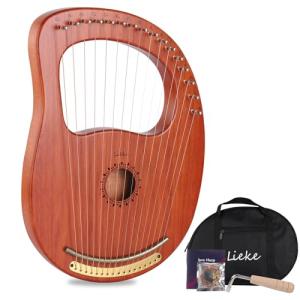 LIEKE Lyre Harp 16 Strings with Bag Tuning Wrench,Metal Strings,Mahogany Body and Copper Saddle,Professional Lyre Harp instrument Gift for Beginner Musician