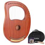 LIEKE Lyre Harp 16 Strings with Bag Tuning Wrench,Metal Strings,Mahogany Body and Copper Saddle,Professional Lyre Harp instrument Gift for Beginner Musician