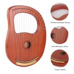 LIEKE Lyre Harp 16 Strings with Bag Tuning Wrench,Metal Strings,Mahogany Body and Copper Saddle,Professional Lyre Harp instrument Gift for Beginner Musician