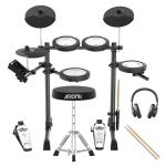 AROMA TDX-18 Electronic Drum Set with 4 Quiet Mesh Drum Pads, 2 Switch Pedal, Portable and Solid Drum Set with, Bluetooth, Drum Throne, Headphones and Sticks