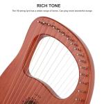 LIEKE Lyre Harp 16 Strings with Bag Tuning Wrench,Metal Strings,Mahogany Body and Copper Saddle,Professional Lyre Harp instrument Gift for Beginner Musician