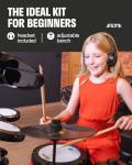 AROMA TDX-18 Electronic Drum Set with 4 Quiet Mesh Drum Pads, 2 Switch Pedal, Portable and Solid Drum Set with, Bluetooth, Drum Throne, Headphones and Sticks