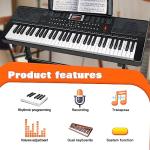 AQNIEGEP 61 Key Electric Keyboard Piano for Beginners w/Light-Up Keys, Christmas Gifts, Full Set: Stand, Bench, Headphones, Padded Bag, Note Stickers, 70 Demos, 200 Rhythms/Tones, LED Display