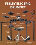 Fesley Electric Drum Set: 5 Drums 3 Cymbals with 4 Quiet Mesh Drum Pads, Electronic Drum Set for Beginner Adult, E Drum Kit with Throne, Headphone, Drumsticks, USB MIDI, Intelligent Sound Module