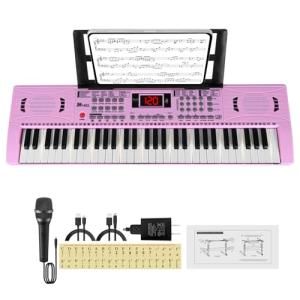 61 Key Electronic Keyboard, Kids Portable Music Keyboard with Full Closed Keys 100 Tones & Rhythms, Recording & Programming, Gift for Children Early Education Beginners, Pink