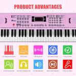 61 Key Electronic Keyboard, Kids Portable Music Keyboard with Full Closed Keys 100 Tones & Rhythms, Recording & Programming, Gift for Children Early Education Beginners, Pink
