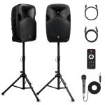 PRORECK Party 12 12-Inch 1800W 2-Way Powered PA Speaker System Combo Set with Bluetooth/USB Drive/SD Card/FM/Remote Control/Speaker Stands for Indoor, Outdoor DJ Parties, Personal Gatherings, Karaoke
