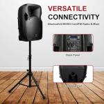PRORECK Party 12 12-Inch 1800W 2-Way Powered PA Speaker System Combo Set with Bluetooth/USB Drive/SD Card/FM/Remote Control/Speaker Stands for Indoor, Outdoor DJ Parties, Personal Gatherings, Karaoke