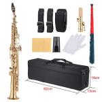 Btuty Brass Straight Soprano Sax Saxophone Bb B Flat Woodwind Instrument Natural Shell Key Carve Pattern with Carrying Case Gloves Cleaning Cloth Straps Cleaning Rod