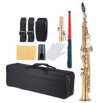 Btuty Brass Straight Soprano Sax Saxophone Bb B Flat Woodwind Instrument Natural Shell Key Carve Pattern with Carrying Case Gloves Cleaning Cloth Straps Cleaning Rod