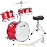 VEVOR Kids Drum Set, 3-Piece 14 in Junior Drum Sets, Beginner Drums Set with Adjustable Throne, Cymbal & Two Pairs of Drumsticks, Musical Learning Drums Instruments Kit, for Children Ages 6-13 (Red)