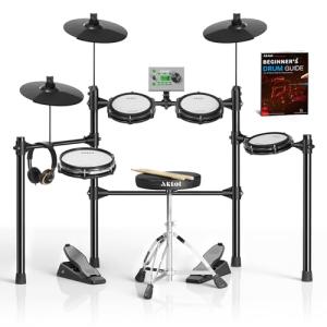 AKLOT Multi-Zone Electric Drum Set: 4 Dual-Trigger Quiet Mesh Drums, 360 Sounds, 10 User Kits, Cymbals with Choke, Electronic Drum Set with Throne, Headphones, Lesson Book for Beginner (B-CORE530Pro)