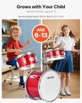 VEVOR Kids Drum Set, 3-Piece 14 in Junior Drum Sets, Beginner Drums Set with Adjustable Throne, Cymbal & Two Pairs of Drumsticks, Musical Learning Drums Instruments Kit, for Children Ages 6-13 (Red)