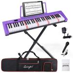 Lexington 61 Key Keyboard Piano, Complete Electronic Piano Keyboard Set for Beginners Adults, Portable Music Keyboard with Lighted Keys, Teaching Modes, Stand, Case, Microphone (Purple)