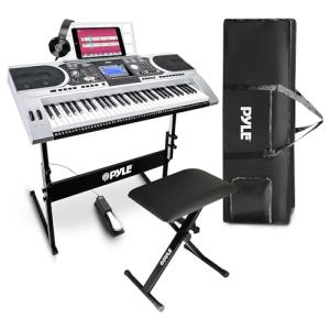 Pyle Piano Keyboard, Electric Musical Instrument, Full Size Portable Music Keyboard, Piano Keyboard 61 Keys, with Sustain Pedal, Headset, Weatherproof Bag and Keyboard Stand