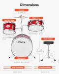 VEVOR Kids Drum Set, 3-Piece 14 in Junior Drum Sets, Beginner Drums Set with Adjustable Throne, Cymbal & Two Pairs of Drumsticks, Musical Learning Drums Instruments Kit, for Children Ages 6-13 (Red)
