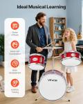 VEVOR Kids Drum Set, 3-Piece 14 in Junior Drum Sets, Beginner Drums Set with Adjustable Throne, Cymbal & Two Pairs of Drumsticks, Musical Learning Drums Instruments Kit, for Children Ages 6-13 (Red)