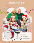 VEVOR Kids Drum Set, 3-Piece 14 in Junior Drum Sets, Beginner Drums Set with Adjustable Throne, Cymbal & Two Pairs of Drumsticks, Musical Learning Drums Instruments Kit, for Children Ages 6-13 (Red)