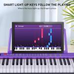Lexington 61 Key Keyboard Piano, Complete Electronic Piano Keyboard Set for Beginners Adults, Portable Music Keyboard with Lighted Keys, Teaching Modes, Stand, Case, Microphone (Purple)