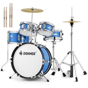 Kids Drum Sets-Donner 5-Piece for Beginners,14 inch Junior Drum Kit, with Adjustable Throne, Cymbal, Hi-Hat, Pedal & Drumstick, Present for Child-Blue