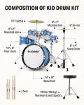 Kids Drum Sets-Donner 5-Piece for Beginners,14 inch Junior Drum Kit, with Adjustable Throne, Cymbal, Hi-Hat, Pedal & Drumstick, Present for Child-Blue