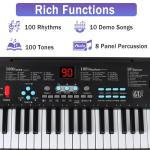 61 keys keyboard piano, Electronic Digital Piano with Built-In Speaker Microphone, Portable Keyboard Gift Teaching for Beginners, electric piano for kids