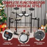 MOSEN Electric Drum Set with 4 Quiet Mesh Drum Pads, Cymbals, Sticks, Headphones, USB MIDI, Kick Pedal, 195+ Sounds and 25 Drum Kits for Beginner MED-X3