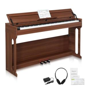 GLARRY 88 Key Weighted Keyboard Piano, GDP-107 Electric Digital Music Keyboard with Audio and MIDI Bluetooth, Triple Pedals, Headphone for All Experience Levels, Black Walnut