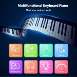 88Keys Roll Up Piano, MARVTOWN Portable Fordable Rechargeable Hand Roll Keyboard Piano, 108 Rhythms, 128 Tones,Waterproof electric Keyboard Piano with MIDI Function, Best Gift for Kids and Beginners